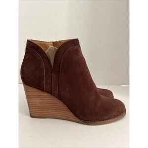 Lucky Brand Yimina Womens Brown Waterproof Wedge Suede Booties Size 10M